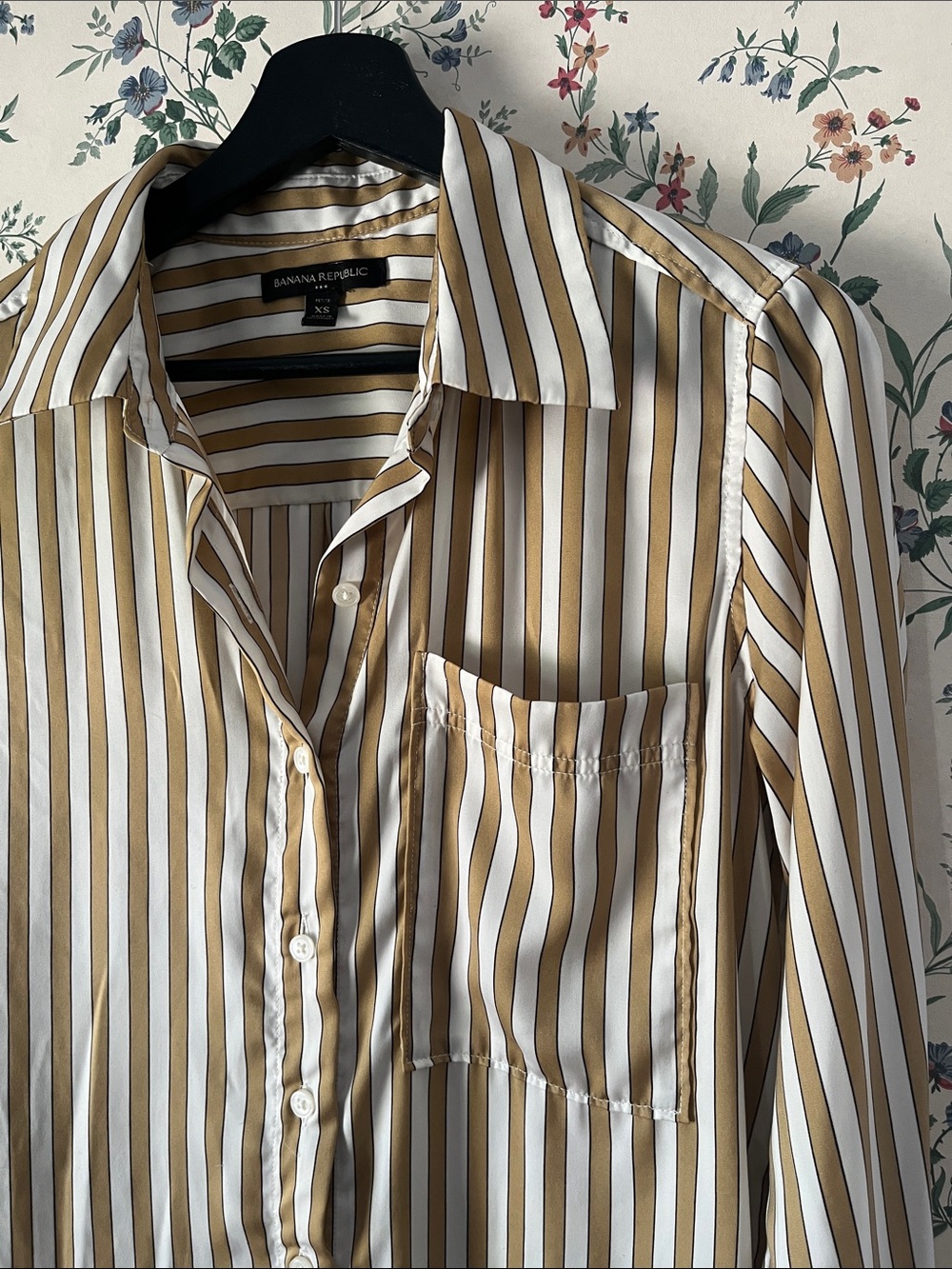 BR Striped Button-Down Shirt Dress in Tan and White - Picture 4 of 12